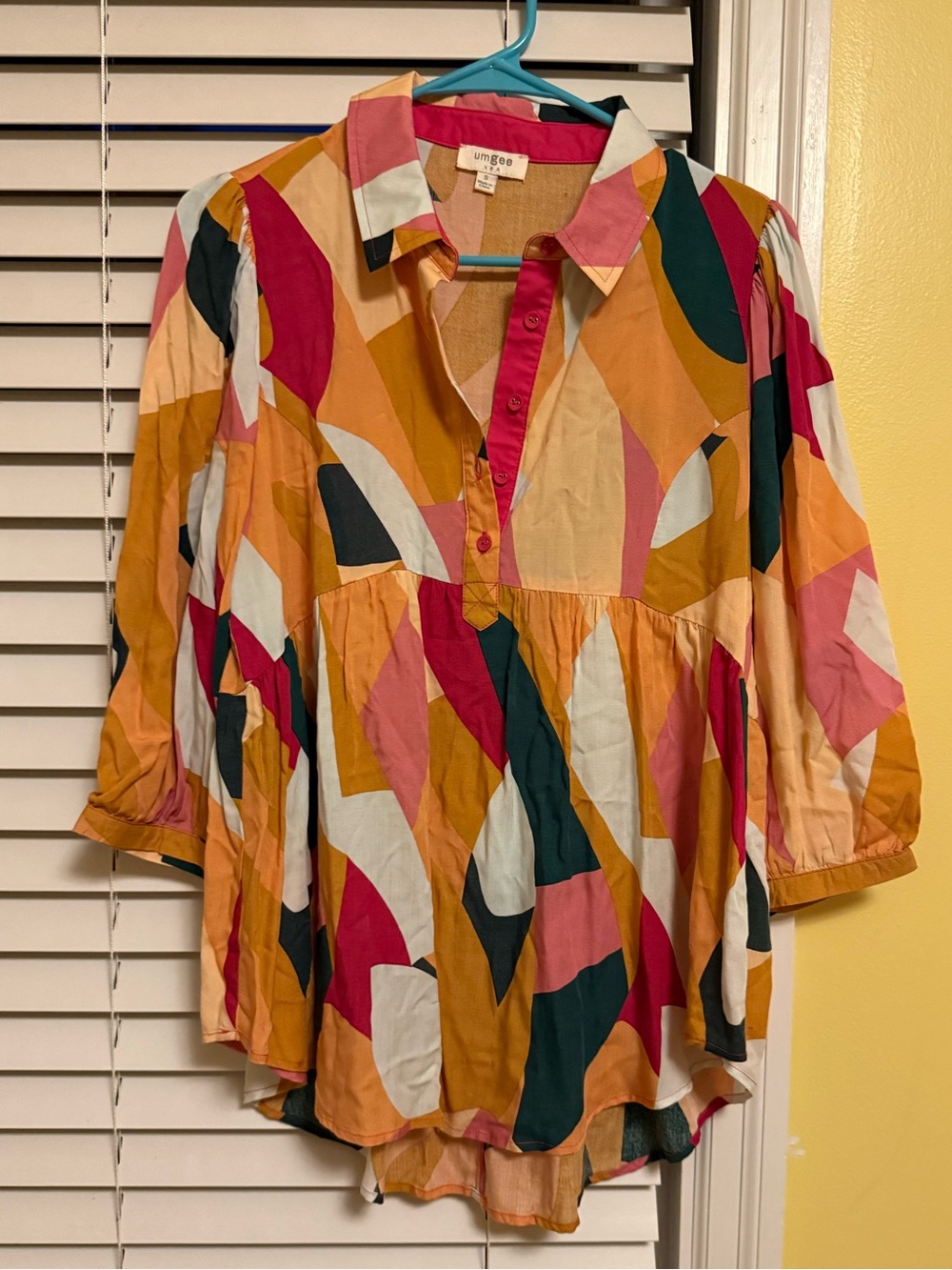 Umgee Multicolor Geometric Tunic Blouse - Pink, Mustard & Teal